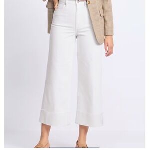 Pistola Jeans Womens 24 White Lana Crop High Rise Ultra Wide Leg Raw Cuffed Hem